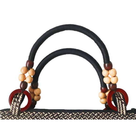 Vintage Handmade Colombian Woven Purse Arrow Cane Straw Top Handle Clutch Handba - Picture 3 of 8